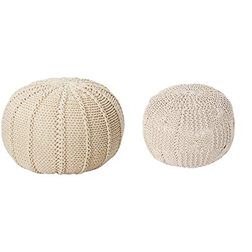 Christopher Knight Home Agatha Knitted Cotton Pouf, Beige & Knight Home Ansel Knitted Cotton Pouf, Beige