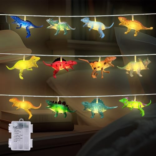 12 LED Dinosaur String Lights Battery Operated Dinosaur Lights String Realistic Looking Dino Lights for Boys Bedroom Garden Patio Decoration(8 Mode