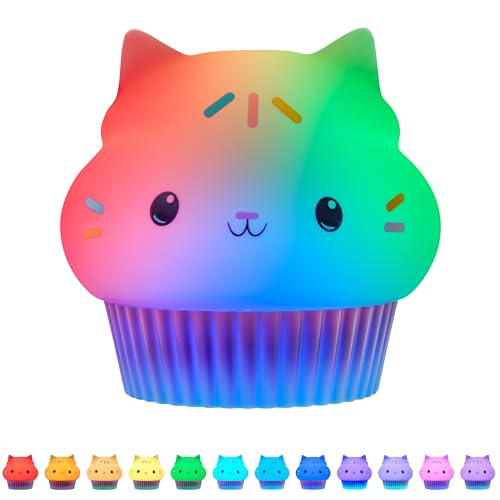 Lights By Night Gabby's Dollhouse Cakey Cat Squishy, Night Light, Color-Changing Table Lamp for Children's Bed