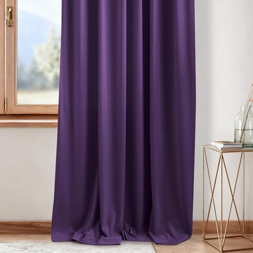 NICETOWN Purple Room Darkening Velvet Curtains, 84 inch Long, Living Room Back Tab & Rod Pocket Window Treatment Drapes Farmhouse for Theater, Set of 2, 52" Width