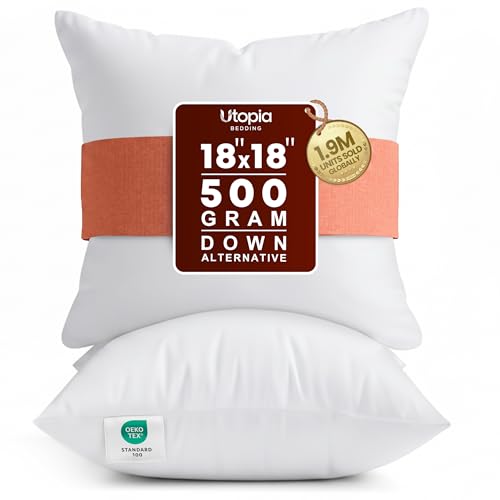 Utopia Bedding 18x18 Pillow Inserts, Set of 2, White – Indoor Decorative Throw Pillows for Bed, Sofa & Couch – Soft, Supportive & Fluffy Cushion Inserts
