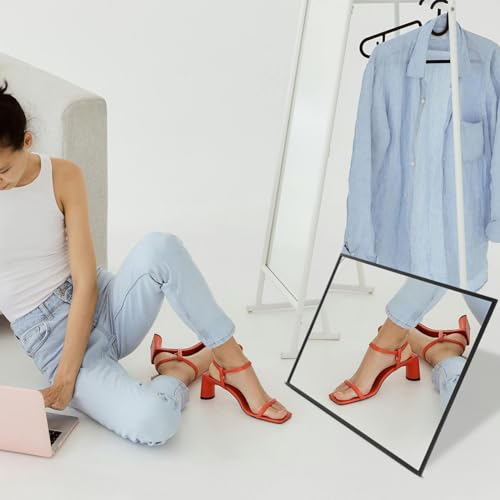 Try-on Shoe Mirror Floor Standing Full-Length Dressing Mirror Aluminum Frame Multi-Functional Small for Bedroom and Shoe Store Use