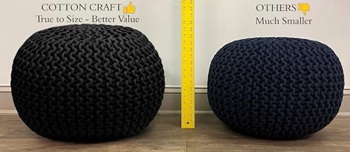 COTTON CRAFT Round Orange Pouf -Handknitted Cotton Braid Cord Dori Ottoman
