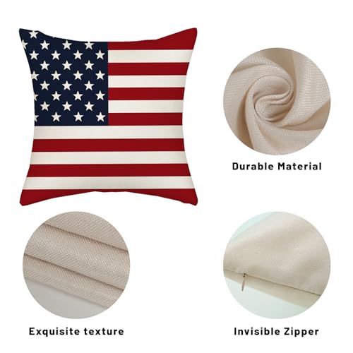 4th of July Pillow Covers 18x18 Independence Day Memorial Day Outdoor Decor Throw Pillows for Couch American Flag Patriotic Star and Stripes Pillowcase Decorative Cushion Case for Sofa Set of 2