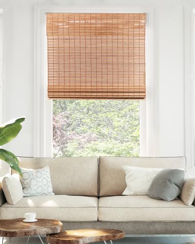 CHICOLOGY Bamboo Roman Shade, Cordless Light Filtering Woven Wood Window Treatment for Living Room, Dining Room, Kitchen & Office, Natural Bamboo Blinds for Boho Coastal Decor, Squirrel, 34"W x 48"H