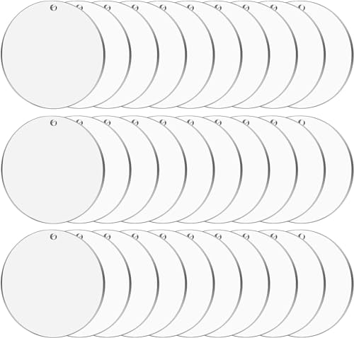 Cludoo 4 Inch Acrylic Ornaments Blanks, 30pcs Clear Round Acrylic Ornament Blanks, Acrylic Circle Disc Ornament Blanks with Hole for Vinyl, Christmas Decor, Engraving, Painting, and DIY Crafting