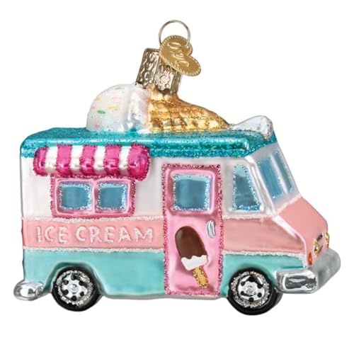 Old World Christmas Ice Cream Truck Glass Blown Ornament for Christmas Tree, Handcrafted Holiday Decoration, Ice Cream Collection