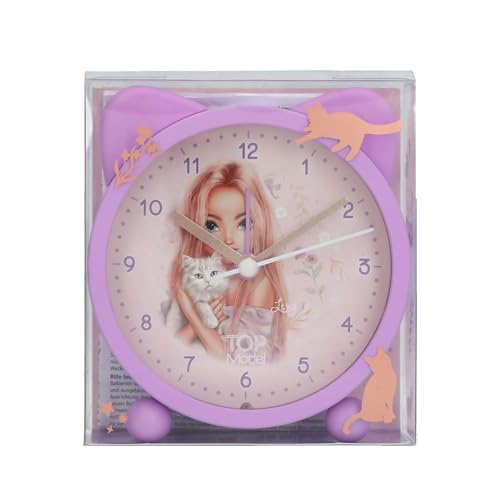 Depesche TOPModel Blooming Kitty 14063 Children's Alarm Clock with Model Cat Motif Silent Clock with Light Function Purple