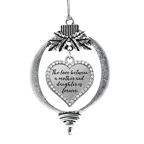 Inspired Silver - Mother and Daughter Bond - Silver Christmas Ornament - Open Heart Charm Christmas Tree Ornament with Cubic Zirconia - Holiday Hanging Decoration