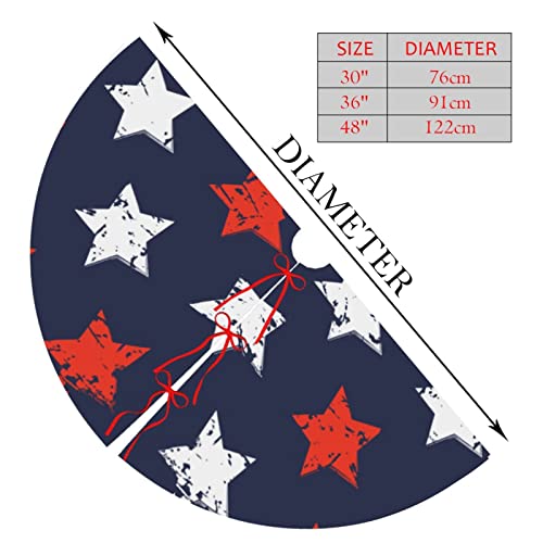 Christmas Tree Skirt, American Flag Day Memorial Day Patriotic Freedom Stars Xmas Large Tree Mat, New Year Festive Holiday Party Decorations 30" inches