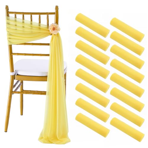 Yellow Chair Sashes for Wedding: 16 Pieces 8ft Long Sheer Draping Fabric – Party Dinner Banquet Event Chair Decorations