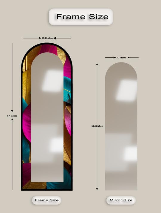 23,5’’W x 67’’H Obsidian Echo – Black Marble Texture Floor Mirror Full Lenght Mirror - Arched Full Lenght Mirror - Arch Full Body Stained Floor Mirror with Black Frame