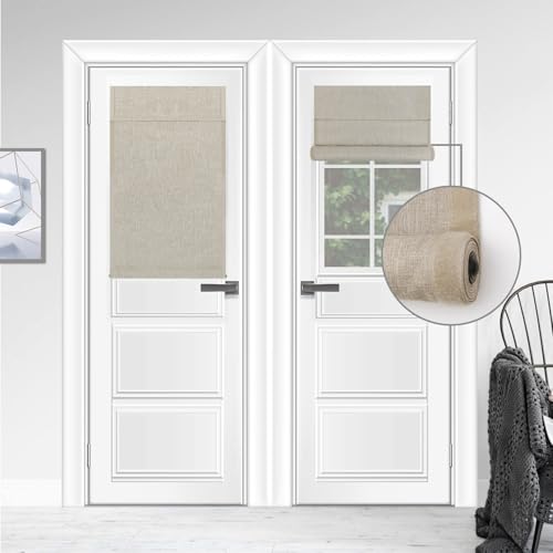 WDFour No Drill 100% Blackout French Door Roller Shade,1 Pack. | 24x38”, Hemp Gray,Side hook & loop for partial shading; blackout fabric, drill-free mount, full privacy.