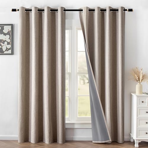 100% Blackout Curtains 2 Panels Set, Beige Curtains for Living Room, Black Out Thermal Insulated Grommet Drapes Bedroom Luxury Decor Privacy(52W × 84L inch, Beige)