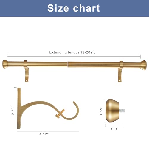 2 Pack Telescoping Curtain Rods, Side Curtain Rods 1Inch Diameter Drapery Rods 12-20Inch Length Adjustable Rod with Brackets Window Treatment-Warm Gold