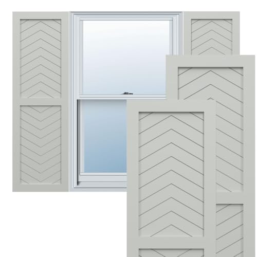18"W x 49"H True Fit PVC Two Panel Chevron Modern Style Fixed Mount Shutters, Hailstorm Gray (Per Pair - Hardware Not Included)