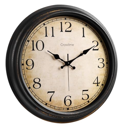 Crosstime 16 Inch Large Vintage Wall Clock - Silent Non-Ticking Retro Round Clock, Battery Operated Classic Bronze Wall Decor for Living Room, Bedroom, Office