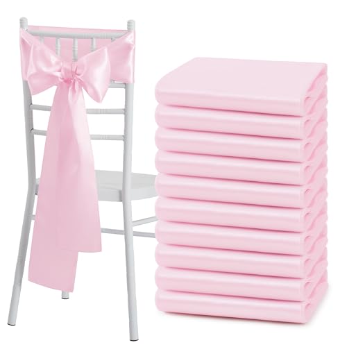 50 Pcs Pink Satin Chair Sashes Bows Universal Chair Cover for Wedding Reception Events Banquets Party, Hotel Event Decorations, 6 x 108 inch