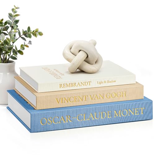 JARLINK Aesthetic Decorative Books, Set of 3 Linen Faux Books for Coffee Table, Bookshelf or Mantle Decor,