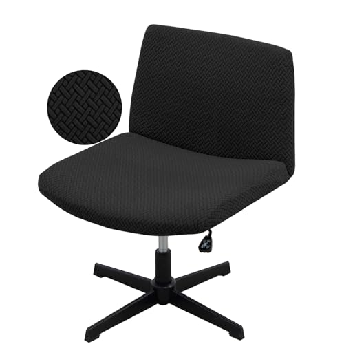 Vanity Chair Cover Criss Cross Chair Cover Waterproof and Elastic Armless Chair Slipcover Armless Chair Covers Office Chair Covers (Black,Just The Cover,No Chair)
