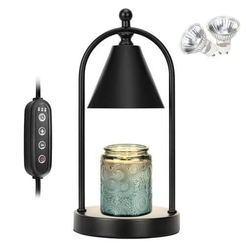 Candle Warmer Lamp with Timer, Electric Black Candle Warming Light for Bedroom, Dimmable Wax Melts Warmer for