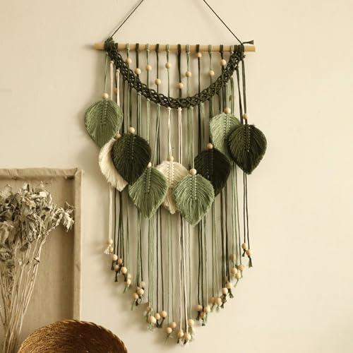 Artilady Macrame Wall Hanging -Handmade Sage Green Leaf Wall Tapestry,Boho Decorations for Bedroom Living Room Bathroom,Earthy Room Decor,Wedding Birthday for Women Girls