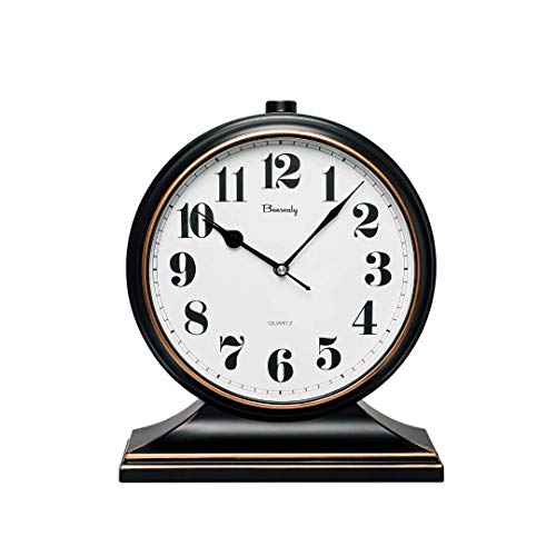 Desk Clock, Retro Desk Clock, 10 Inch Old Desk Clock, Silent and Non-Ticking, Antique Decorative Clock, Easy to Read in The Office/Bedroom (Black)
