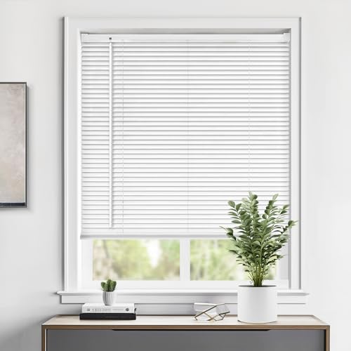 LazBlinds Cordless 1" Vinyl Mini Blinds, 20" W x 36" H, White | Easy to install, ideal for bathroom, kitchen and living room windows, Light Filtering
