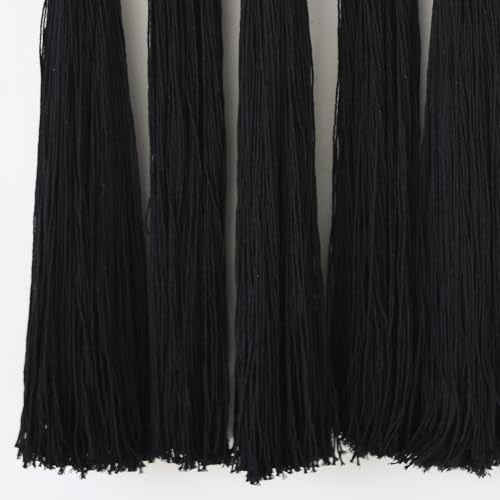 Flber Macrame Wall Hanging Black Sphericity Cotton Tassels Textile Hanging Geometric Yarn Wall Art for Bedroom Living Room Decor 15.7" W x 39" L