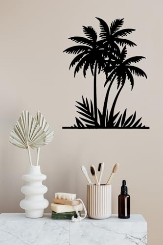 Benziso Palm Tree Metal Wall Art Tropical plants Wall Decor Beach Theme Wall Sculptures Coastal Wall Hanging for Bathroom Living Room Indoor Outdoor (Black)
