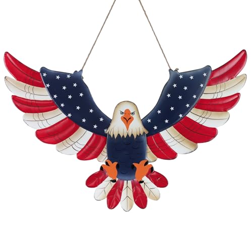 DECSPAS 4th of July Decorations, 22'' Metal 250th Anniversary Fourth of July Patriotic American Eagle Wall Art, Memorial Day Wreaths for Front Door, Handmade Hanging Craft for Home Mantel Indoor Decor