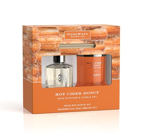 HomeWorx by SLATKIN + CO. Hot Cider Donut Reed Stick Diffuser + Candle Set
