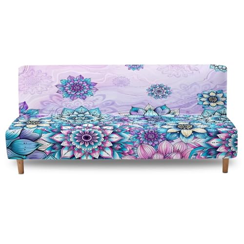 Purple Bohemian Flowers Stretch Sofa Couch Slipcovers Without Armrest, Furniture Protector for Kids and Pets Elastic Fabric Futon Slipcover Non Slip Protector