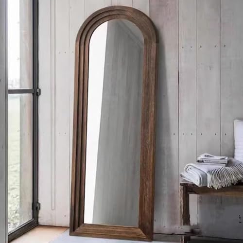 Arched Floor Mirror Wood Frame Wall Mounted Mirror, HD Imaging, Full Length Retro Art Style Mirror, Distressed Finish for Wall/Floor, Living Room, Bedroom, Entryway 70 * 180cm Dark Brown