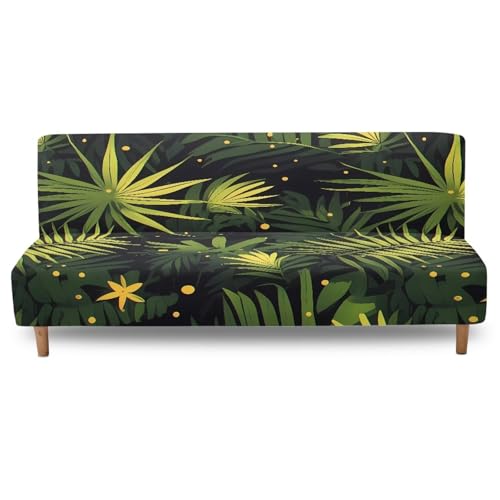 Coastal Armless Futon Cover with Elastic Bottom Tropical Palm Leaves Couch Cover for Futon Washable Sofa Bed Slipcovers Rectangle with Elastic Band Furniture Protector for Home