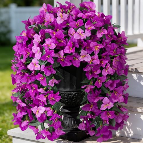 Fake Bougainvillea Artificial Flowers for Outdoors Decoration 2 pcs Faux Hanging Flowers Plants for Outdoor Planters UV Resistant Silk Bougainvillea Vines for Front Door Porch Urn Patio Garden