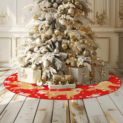 Christmas Tree Skirt Red Tree Skirts Golden Retriever Yellow Lab Xmas Tree Skirt Tree Mat 48 Inch Dog Winter Christmas Decorations for Home