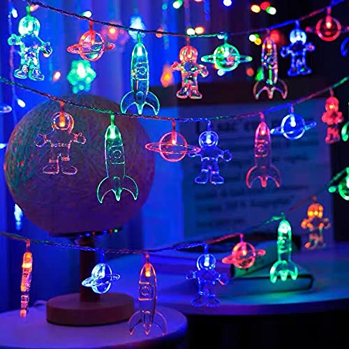Fielegen 20 LED Children's Room LED String Light Astronaut Spaceship Rocket Outer Space Room Decor Holiday Party Lights for Kids Bedroom Decor, Children Birthday Party Holidays Wall Decorations