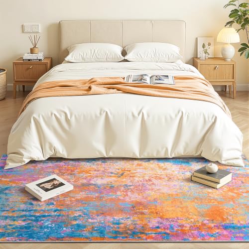 Entryway Rug 3x6 Rainbow Bedroom Area Rug Washable Non Slip Abstract Boho Rugs for Indoor Entry, Kitchen, Classroom, Bathroom, Kids Girls Room, Office, College Dorm Small Carpet