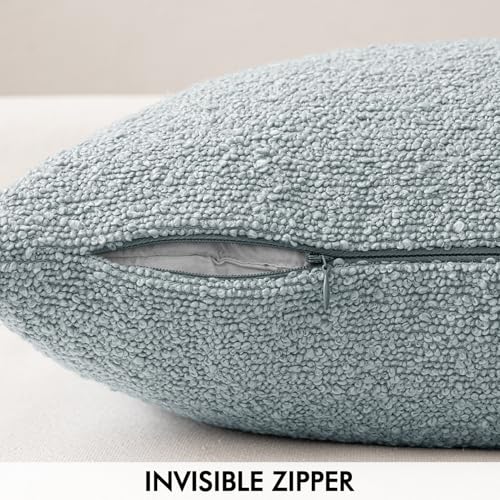 MIULEE Textured Boucle Lumbar Pillow Cover for Bed 12x20 Light Blue