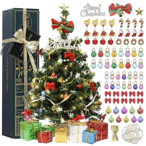 iLAND Mini Christmas Tree Tabletop Small Christmas Tree 12 inch Cute Xmas Table Decoration for Office Desk Shelf Dorm Party Tiny Table Top Décor Miniature 1/6 Scale Elf Accessories Shining Xmas Gift