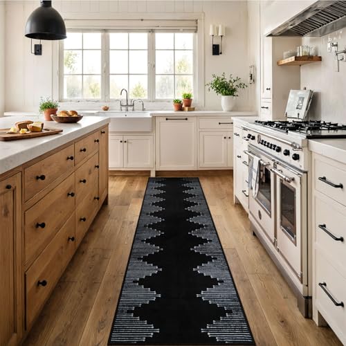 2x8 Black Kitchen Runner Rugs Non Slip Washable Modern Runner Rug