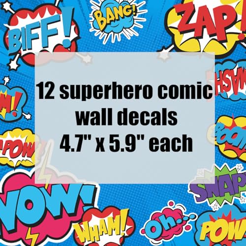 Superhero Comic Words Wall Decals - 12 Pack Action Sound Effects Stickers Peel and Stick Vinyl, Waterproof & Durable, Perfect for Kids' Room, Playroom, Nursery, Game Room, or Office Decor (1)