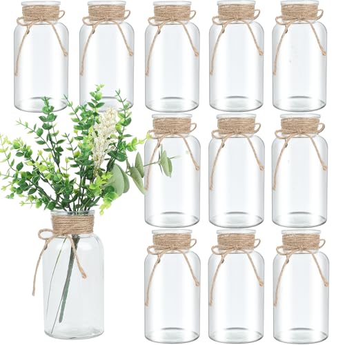 Vintage Glass Flower Vase, Farmhouse Glass Centerpiece Vases Mason Jars for Weddings, Parties & Home Decor Bulk (12, Transparent)
