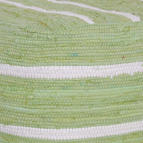 L.R. Resources, Inc Adrian Green and White Striped Casual Handmade Cotton Indoor Cube Pouf Ottoman