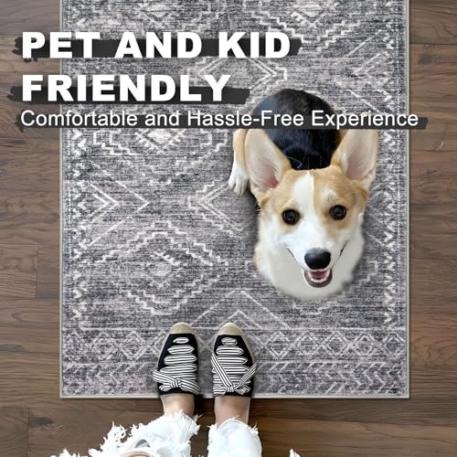 Washable Runner Rug 2x6 ft Non-Slip Hallway Runners, Grey