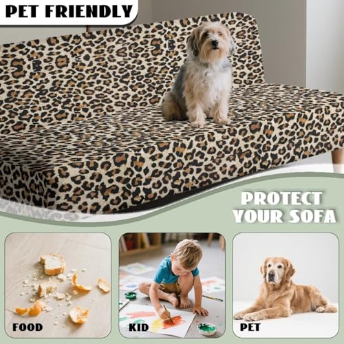Leopard Print Easy-Going Stretch Futon Slipcover Armless Futon Bed Cover Furniture Protector Without Armrests with Elastic Bottom for Kids