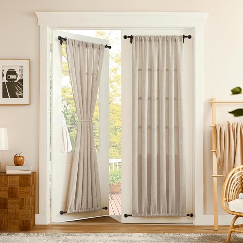 Tollpiz Linen Door Curtain Doorway Semi Sheer Curtains Closet Light Filtering Drapes Dual Rod Pocket Boho Window Curtain for Room Divider, 25 x 72 inches Long, Natural, 1 Panel