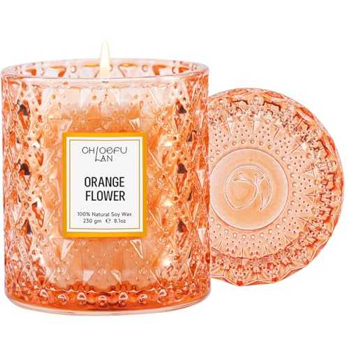 Chloefu LAN Orange Blossom Candle, Natural Soy Scented Candles for Stress Relief, Holiday Candle Gifts, 55 Hours Smokeless Long Lasting Burning, Great Gift for Women & Men