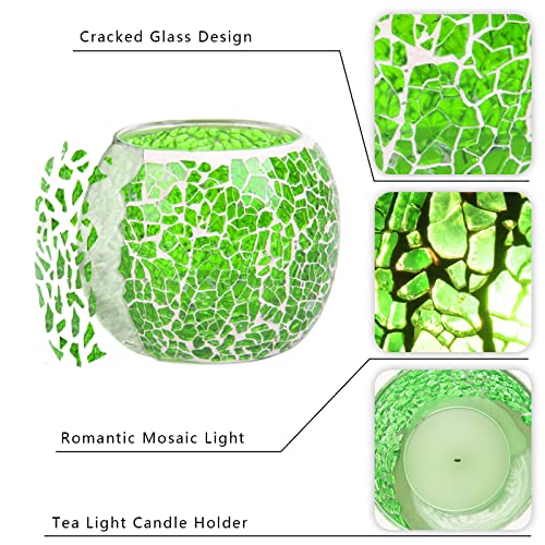 Rancco Glass Votive Candle Holder for Tealight, Romantic Mosaic Cracked Candle Holder, Candle Lamp Aromatherapy Candlescape Bowl for Valentine's Thanksgiving, Christmas Table Centerpiece,Party Decor